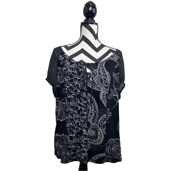 Bila Tops - Bila Boho Paisley Print Sz XL Sheer-Sleeve Blouse